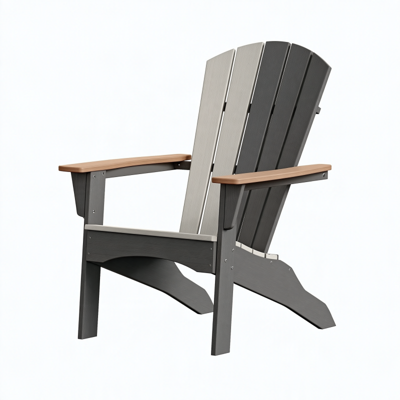 Fauteuil de jardin Adirondack 80 x 76 x 95 cm en plastique gris anthracite et marron à dossier incliné