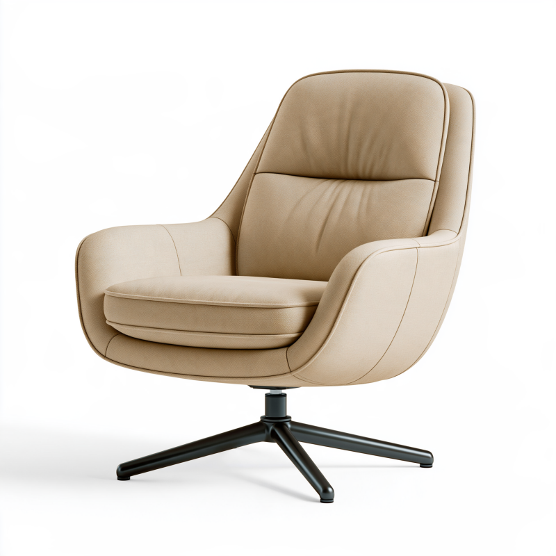 Fauteuil pivotant 80 x 85 x 102 cm en tissu beige avec piètement métal