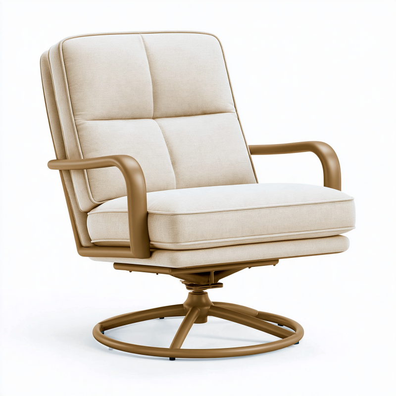 Fauteuil pivotant 78 x 85 x 98 cm en tissu beige avec structure métallique style contemporain