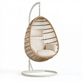 Fauteuil suspendu 105 x 105 x 195 cm en rotin naturel et métal blanc style bohème avec support