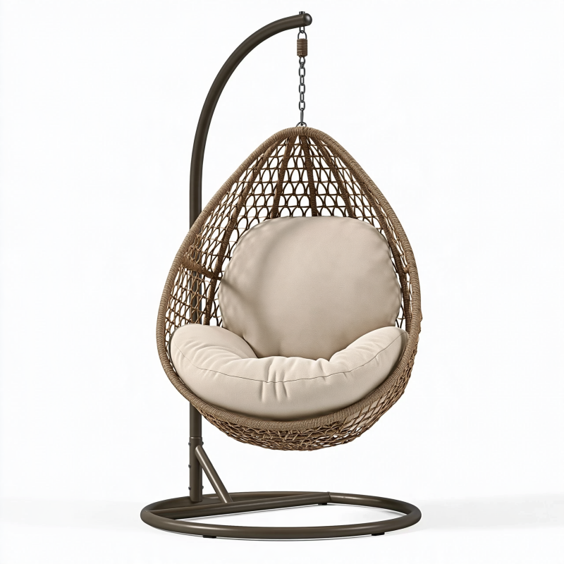 Fauteuil suspendu 105 x 105 x 195 cm en résine tressée marron avec support en acier