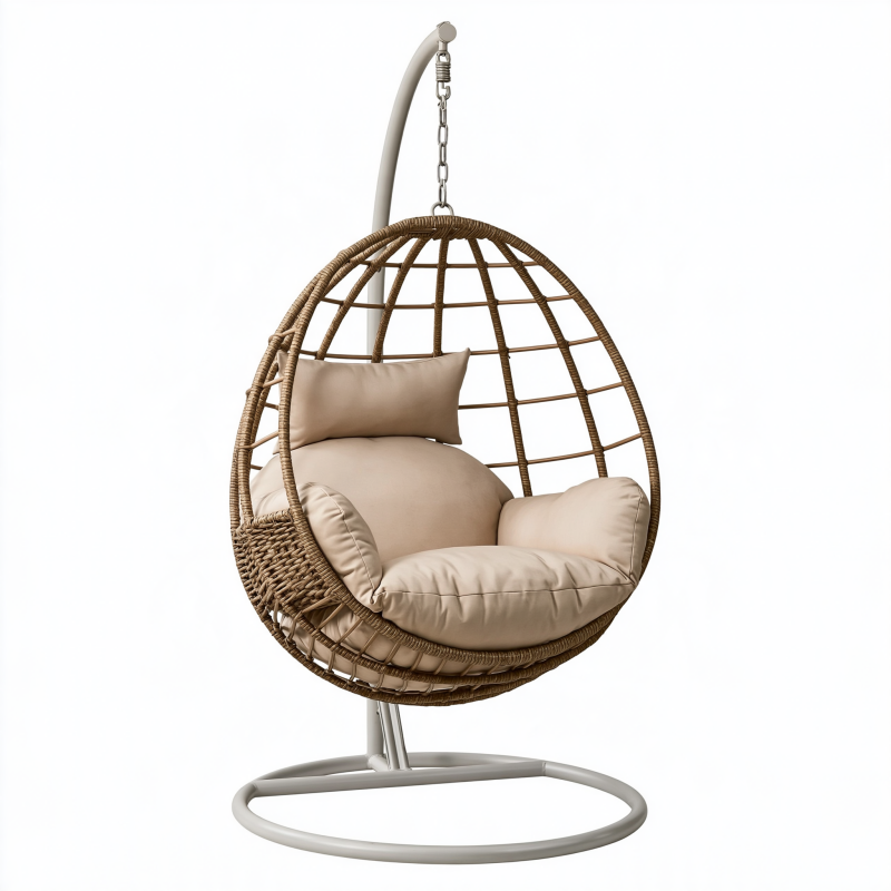 Fauteuil suspendu 105 x 105 x 195 cm en résine tressée marron avec support en métal