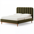 Lit double 160 x 200 cm en velours vert avec tête de lit capitonnée et pieds en bois