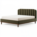 Lit double 160 x 200 cm en tissu vert olive avec tête de lit capitonnée style contemporain