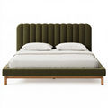 Lit 160 x 200 cm en tissu vert olive avec tête de lit capitonnée style contemporain