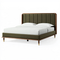 Lit double 160 x 200 cm en tissu vert olive et bois avec tête de lit capitonnée