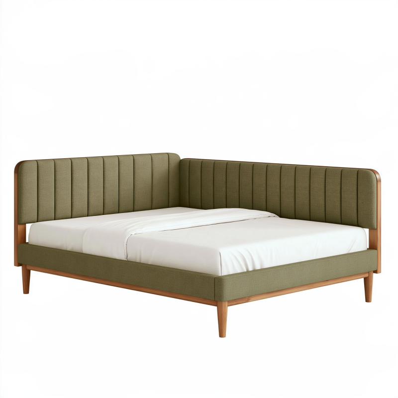 Lit 160 x 200 cm en bois et tissu vert style moderne avec tête de lit rembourrée