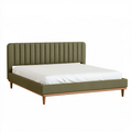 Lit double 160 x 200 cm en tissu vert kaki avec tête de lit capitonnée style contemporain