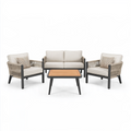 Salon de jardin 4 pièces 130 x 75 x 78 cm métal cordage beige et noir pour terrasse