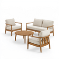 Ensemble salon de jardin 4 pièces en bois beige avec table ronde diamètre 90 cm style scandinave