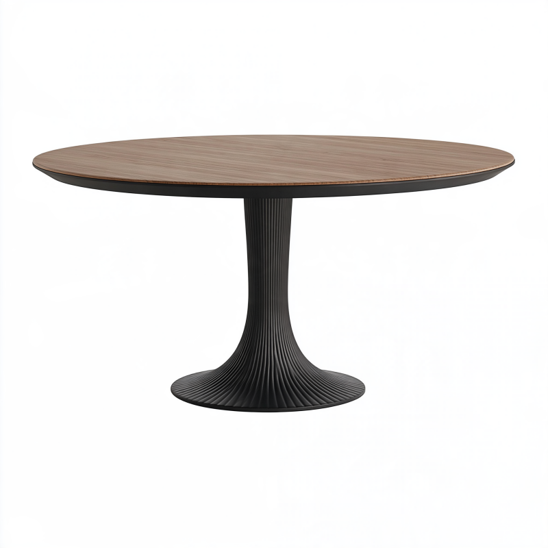 Table à manger ovale 180 x 100 cm plateau aspect bois pied central noir style contemporain