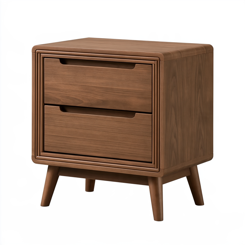 Table de chevet 55 x 40 x 60 cm en bois marron noyer avec 2 tiroirs style rétro