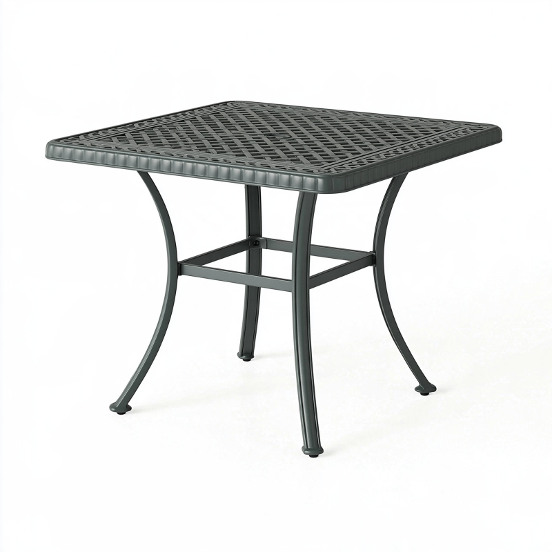 Table de jardin carrée 90 x 90 cm en métal gris anthracite style contemporain