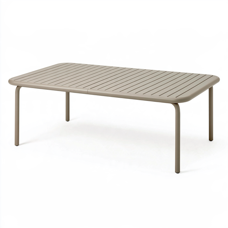 Table de jardin rectangulaire 160 x 90 cm en métal taupe à plateau ajouré