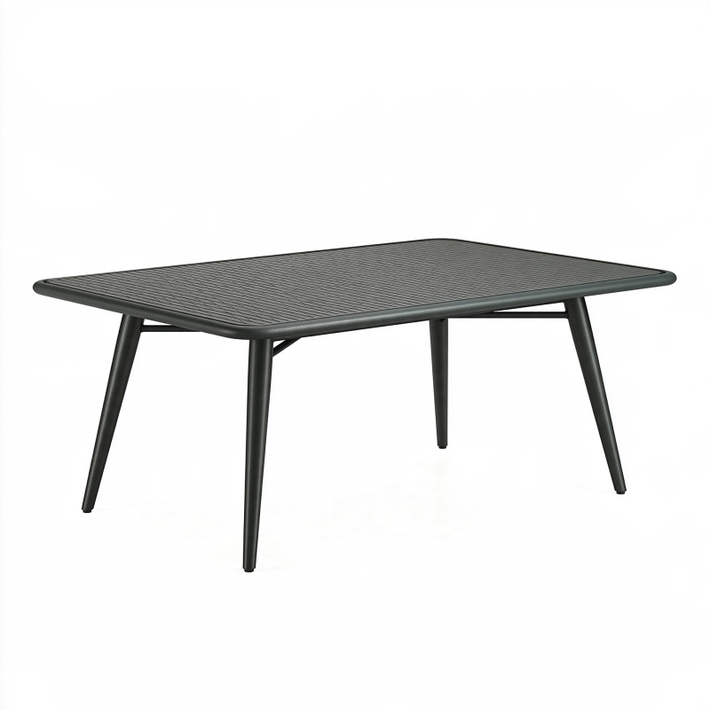 Table de jardin rectangulaire 140 x 80 cm en résine noire effet tressé - style contemporain